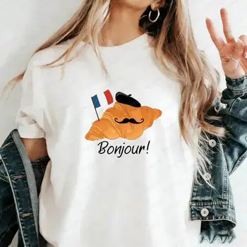 T-shirt Bonjour France motif croissant parisien