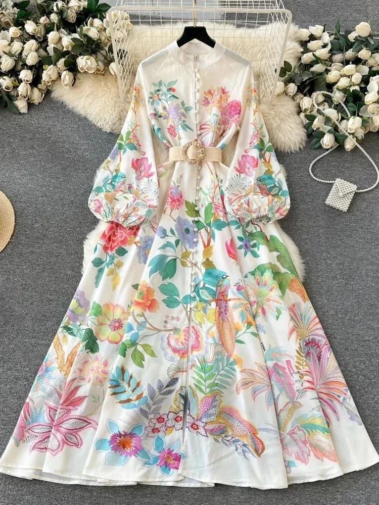 chinese dress ladies 100% Linen Floral Swing Beach Tank Dress Lorraine, Mist Garden / M