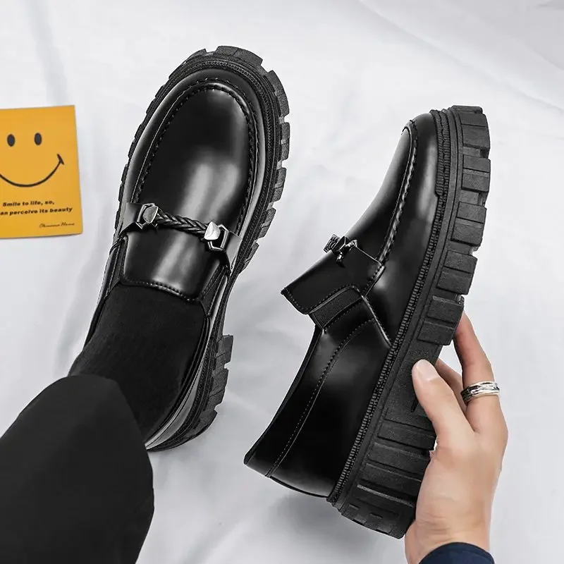 Platform Men's Leather Loafers leather shoes Dress Business Formal Thick Sole Trend Fashion