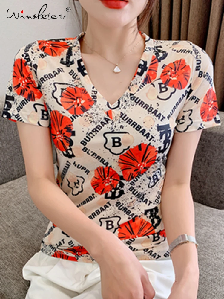 

Winsleter, топы с круглым вырезом, футболки с буквенным принтом, креативные с коротким рукавом, лидер продаж, тонкая эластичная футболка, женская одежда SumT31615X