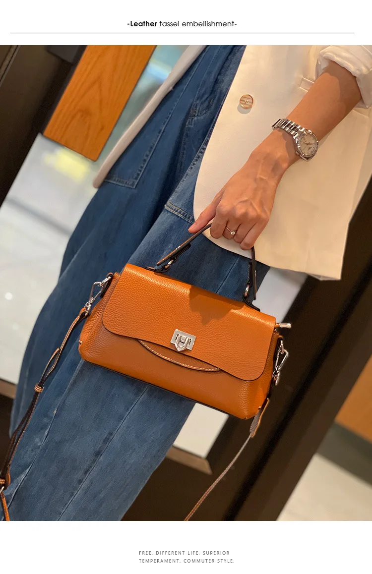 100% Genuine Leather Women Bags Lady New Satchel Square Shoulder Bag Solid High Qaulity Handbag Girls Fashion Casual_voghion.com