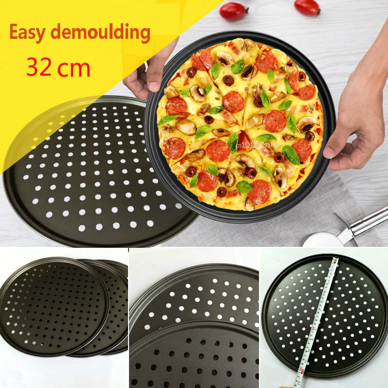 Bandeja antiadherente acero al carbono para hornear Pizza, plato para Pizza, soporte para platos, de cocina para el hogar, accesorios, 32cm|Herramientas para pizzas| - AliExpress