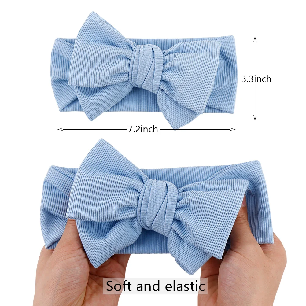 Solid Ribbed Cotton Baby Headband Big Bow Double Layers Knotted Headwraps Newborn Boys Girls Elastic Hair Bands Accessories 2