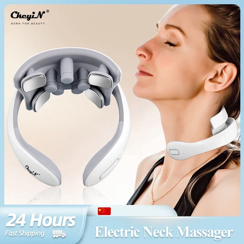 CkeyiN Electric Low-frequency Pulse Back and Neck Massager Vibration Cervical Muscle Massager for Pain Relief and Relaxation new electric heating full body massager for car chair office lumbar neck pain relief vibration cushion shoulder back massage mat