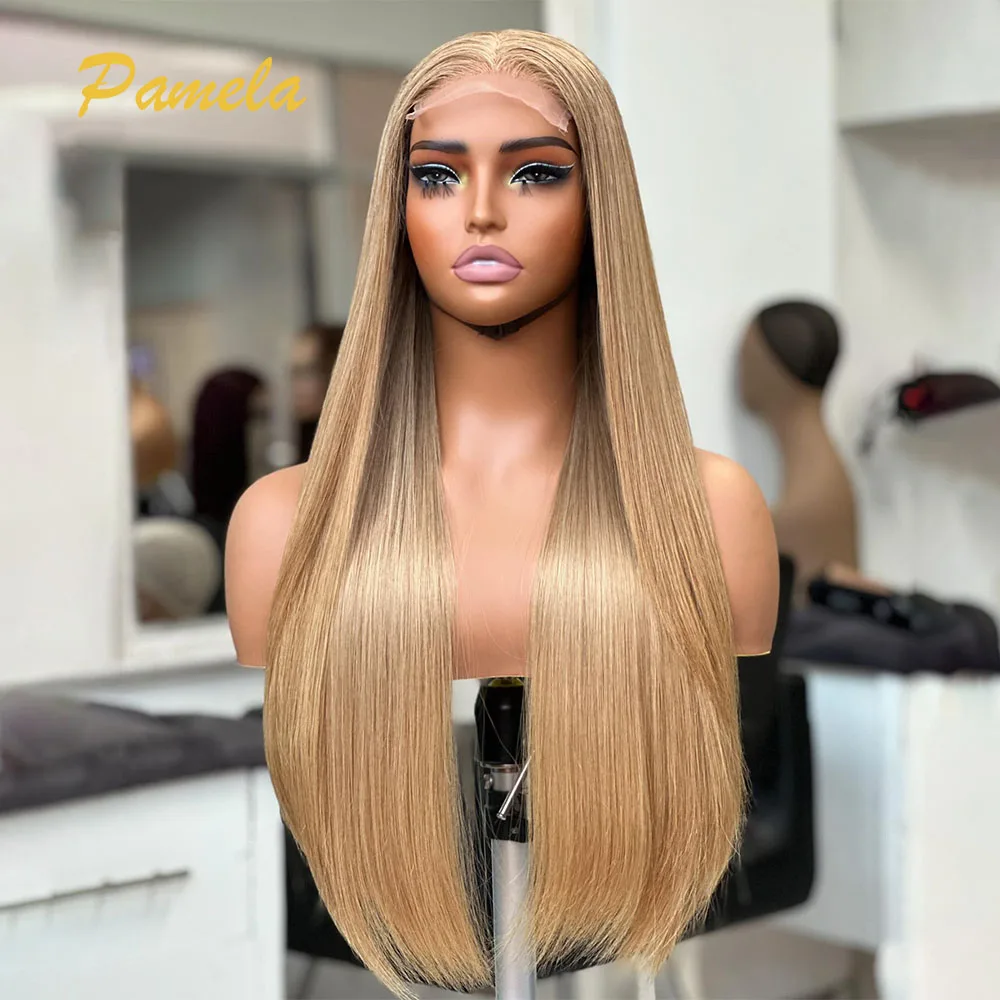 250% Density Honey Blonde 13x4 Bone Straight Transparent Lace Frontal Human Hair Glueless Wig Preplucked Ready To Wear For Women