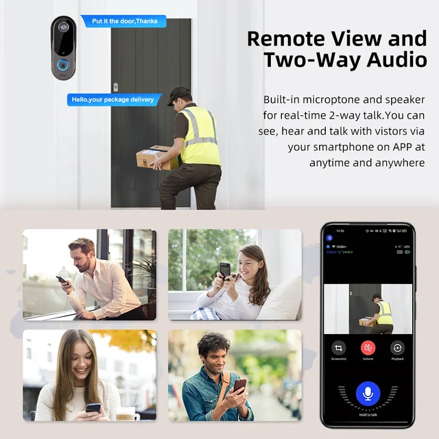 WiFi Video Intercom Outdoor Door bell Camera Smart Home Security Wireless WiFi Doorbell 2-Way Audio Night Vision Doorbell Camera 3