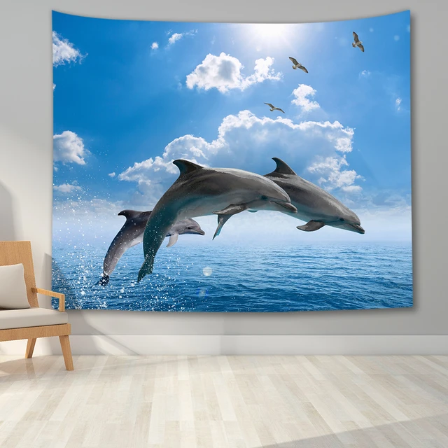 Underwater world tapestry wall hanging turtle shark mermaid dolphin print  living room bedroom dormitory - AliExpress