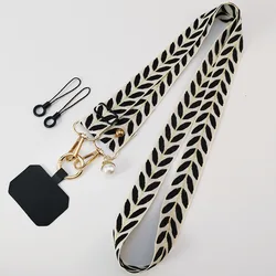 Universal Adjustable Leaf Phone Lanyard with Pearl Pendant - Stylish Crossbody and Neck Strap (Black)