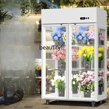 Flower Preservation Commercial Glass Refrigerated Cabinet Flower Shop Floral Large Capacity Display Cabinet