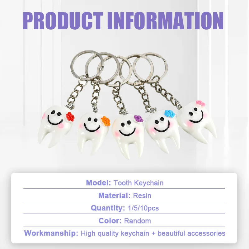 1/5/10 Pcs Dental Tooth Shape Model Simulation Keychain Fashion Keyring Cartoon Lovely Girls Kids Gift Pendant Teeth Key Chain