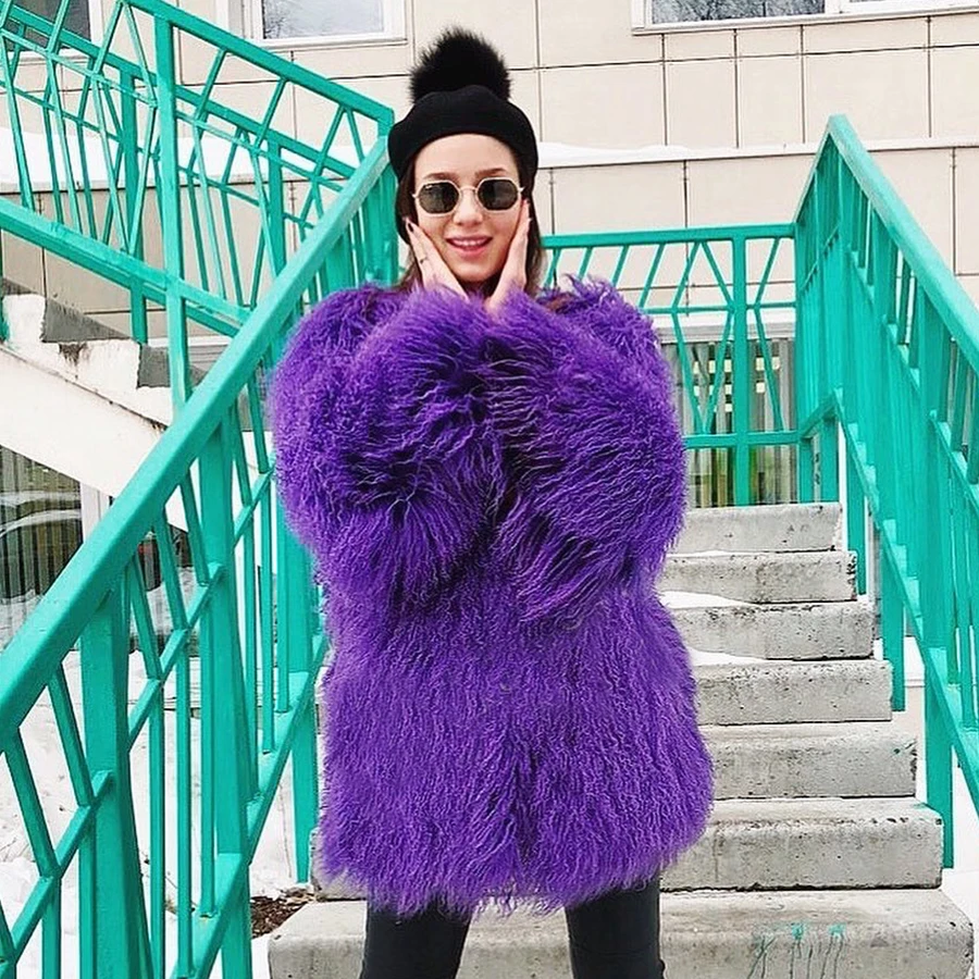Mongolia Sheep Fur Coat Women\'s Long Jacket Ladies Sheep Skin Coat Luxury Natural Tibetan Lamb Fur Coats