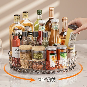 Scaffale per condimenti rotante a 360 gradi Scaffale per spezie da cucina Scaffale per spezie Organizzatore per armadietto antiscivolo Piatto per vassoio Contenitore per cosmetici 1