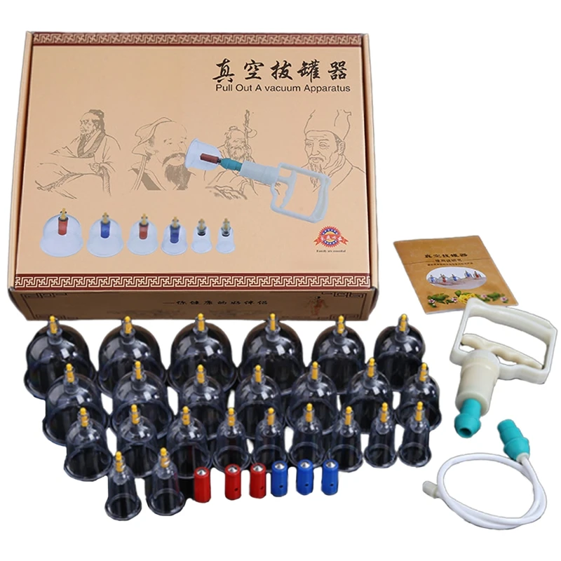 Cupping Therapy Set 24Pcs Chinese Biomagnetic Vacuum Cupping Home Cupping Therapy Set Body Relax Tight Muscles Massage Pain Relief Tool