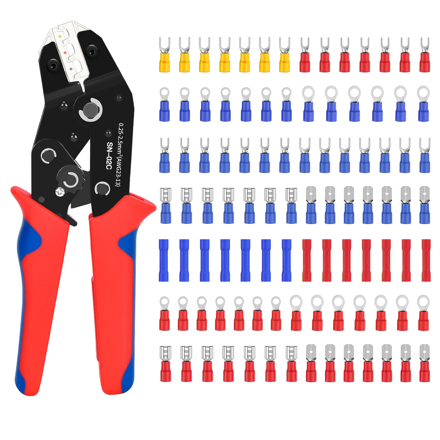 SN-02C Wire Crimping Plier Insulated Wire Electrical Connectors Crimper-Butt, Ring, Spade, Terminals Cable Lugs Assortment Tool Kit crimping tools crimping pliers