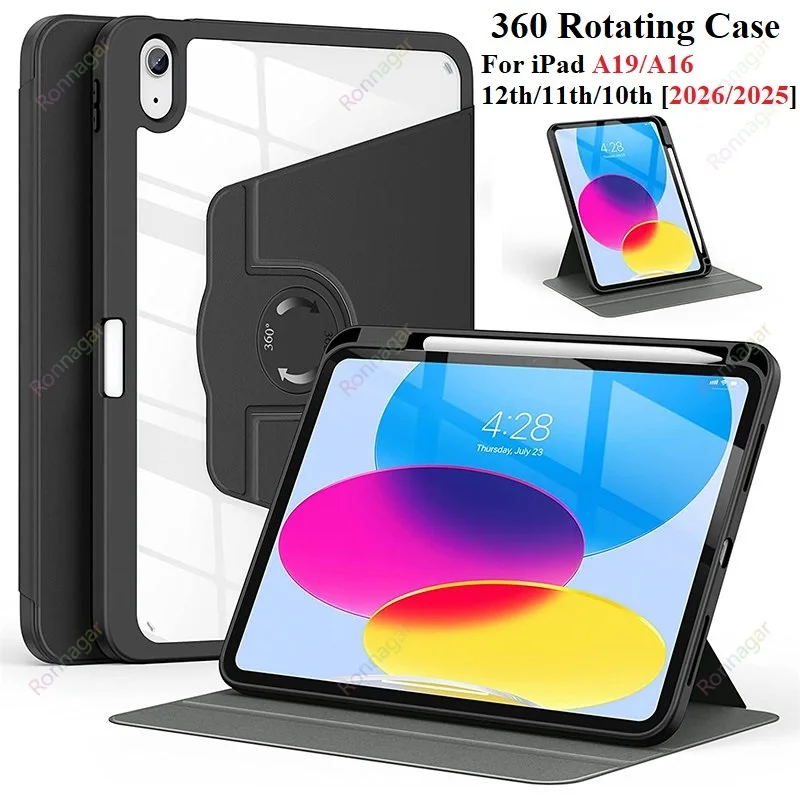 Versatile 360° Rotating Tablet Case with Pencil Holder
