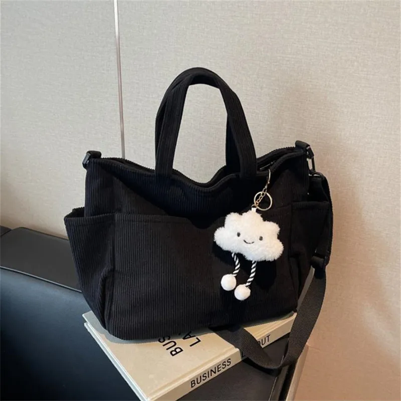 New Corduroy Tote Bag with Zipper Closure, Chic Daily Commuter Handbag Shoulder Crossbody Bag, Ideal for Shopping & Everyday Use