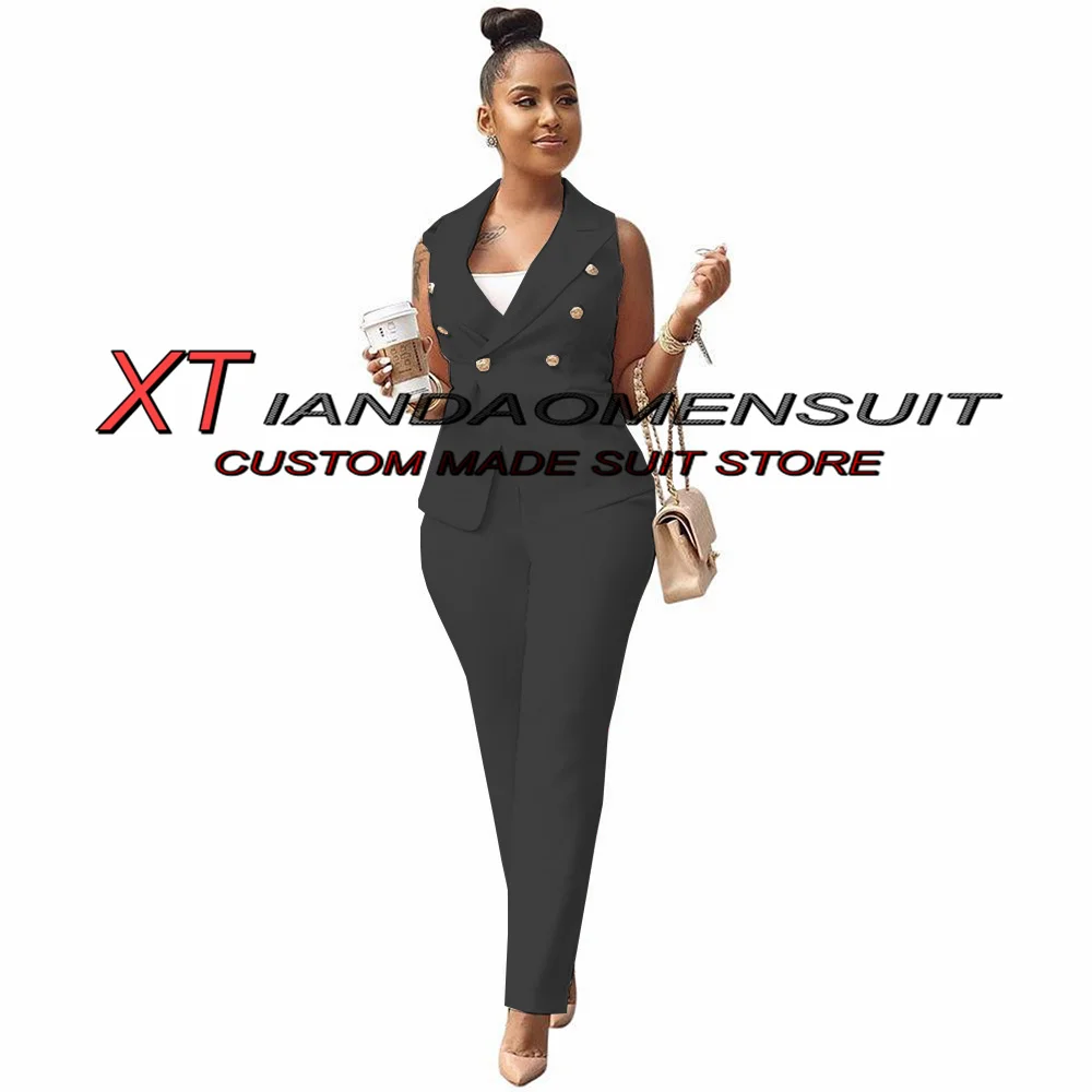 Women's Suit Pants Set 2 Piece Vest Trousers Formal Business Workwear Office Lady Slim Fit Outfit بذلات بليزر نسائية