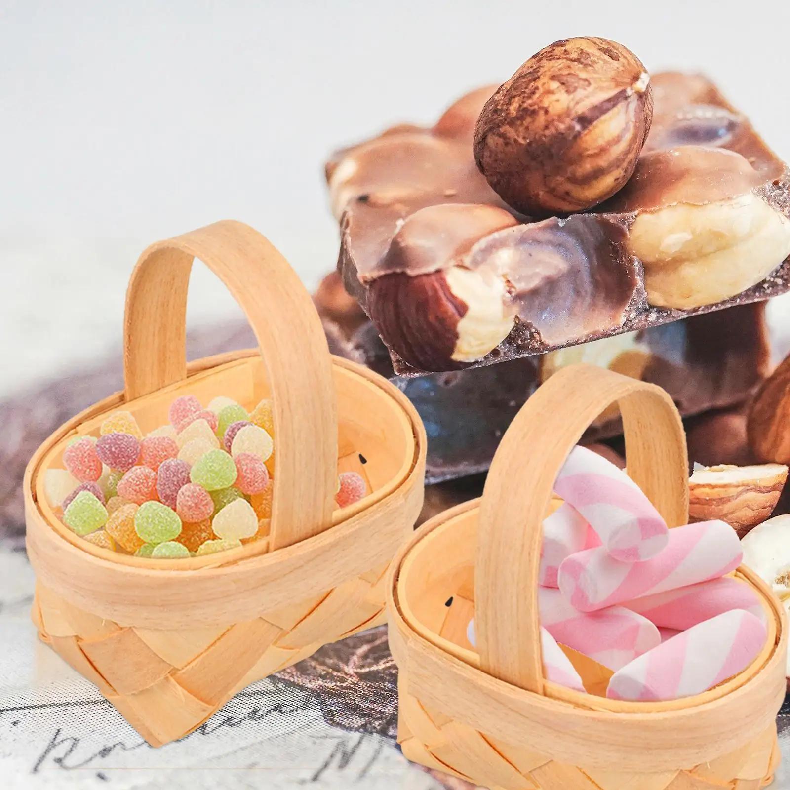 20 Pcs Wood Chip Candy Hamper Mini Basket Gift Package Wooden Small Decorations Woven Baskets Playing House Tote Baby Fruit 3