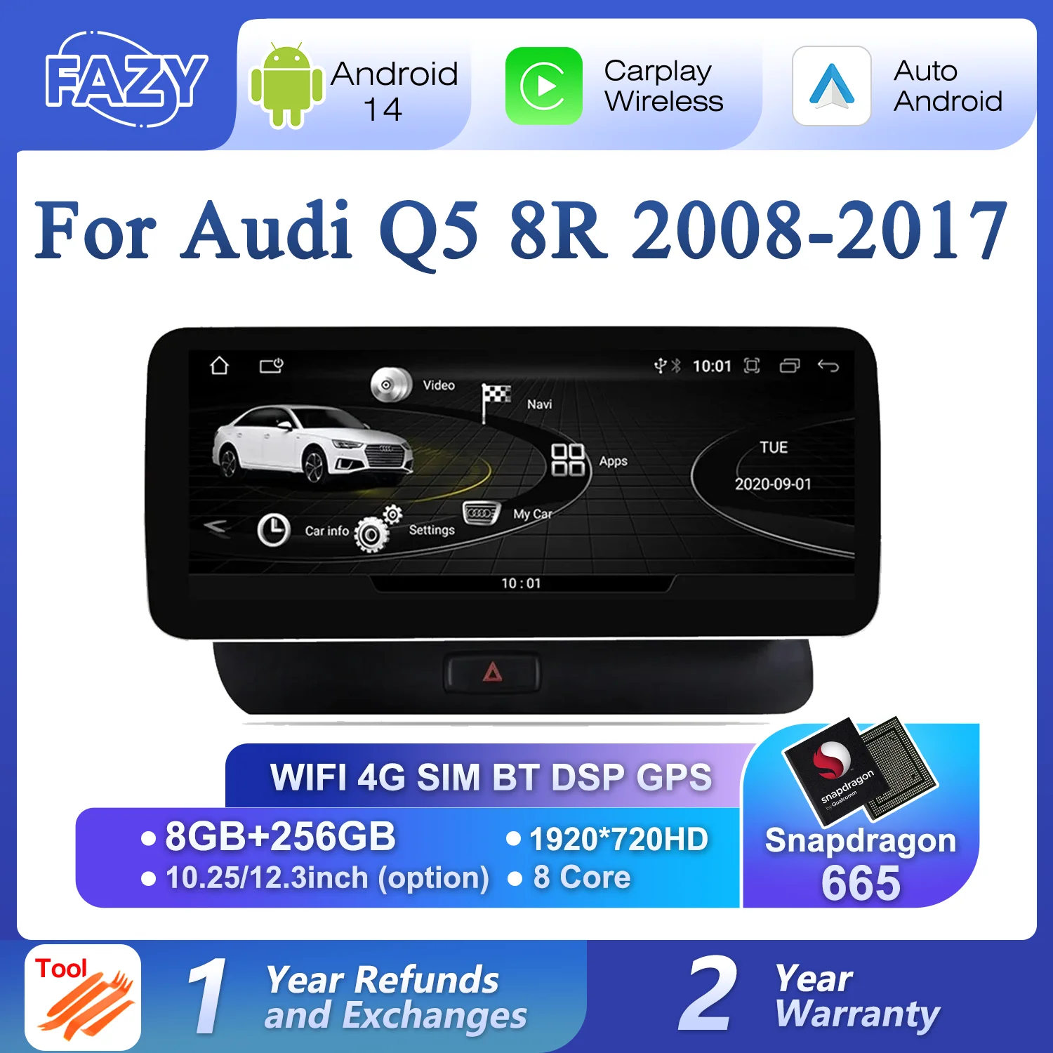 

Android 14 Auto Radio Carplay For Audi Q5 8R 2008-2017 Multimedia Player WiFi 4G LTE 8+128GB IPS Touch Screen GPS DSP Navigation