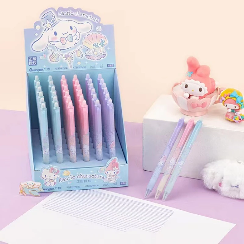 3Pcs GuangBo KT86239-36 Sanrio Hello Kitty My Melody Cinnamoroll Erasable Gel Pen 0.5mm Blue Ink School Office Supplies