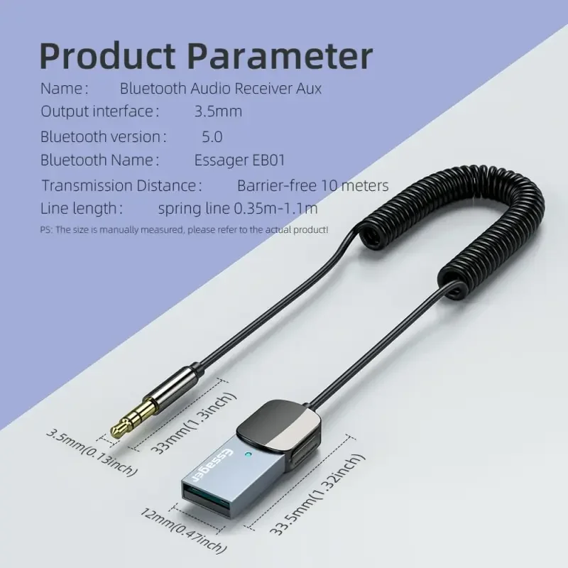 1Pcs Bluetooth Audio Receiver Dongle USB To 3.5mm Jack Car Audio Aux Bluetooth 5.0 Handsfree Kit For Car Receiver BT Transmit