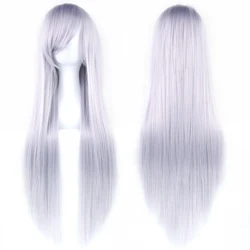Soowee 80cm Long White Purple Synthetic Cosplay Wig - 32inches (Sliver Grey)