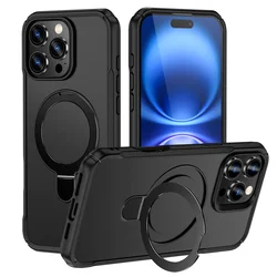 Enhanced Magnetic Stand Wireless Charging Phone Case with Anti-Slip Bumper Cover for iPhone 12 (Black)