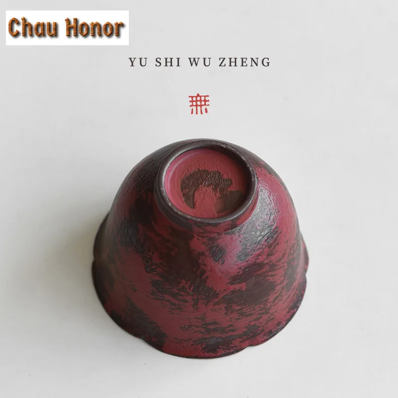 1/3pc Powder Yin Red Makeup Coarse Pottery Teacup Zen Tea Bowl Cups Tea-tasting Fragrance Cup Chazhan Master Cups Teaset 80ml