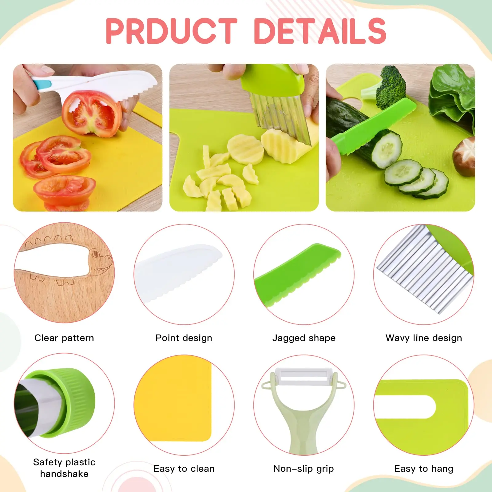 13Pcs Montessori Kitchen Tools Set Cookware Baking Toy Kids Safe Knifes With Cutting Board for Toddlers Real Cooking Accessories 5