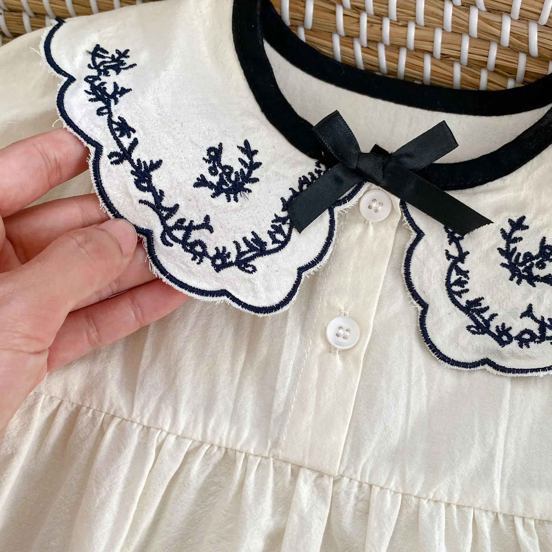 Baby Girl Embroidered Collar Bodysuit 4