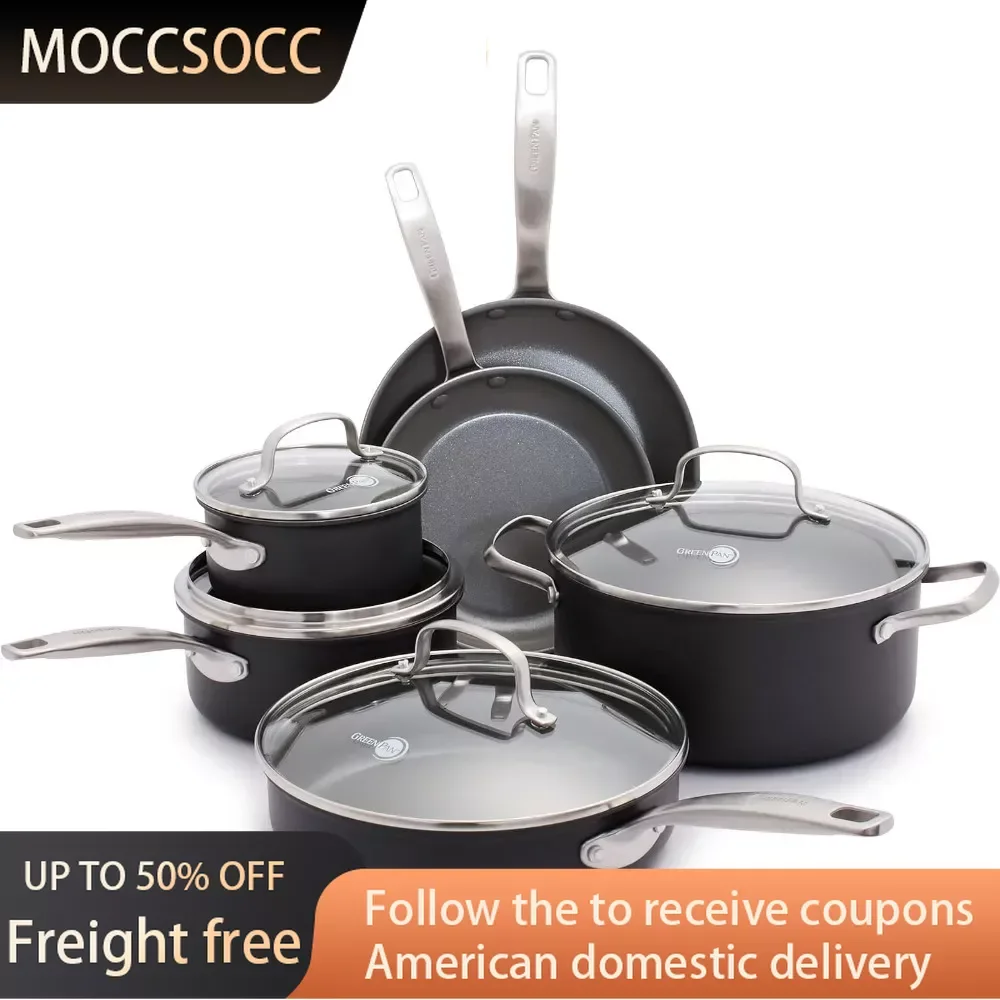 

Chatham Hard Anodized Healthy Ceramic Nonstick 10 Piece Cookware Pots and Pans Set Non Stick Pots for Cooking Set PFAS-Free Lids