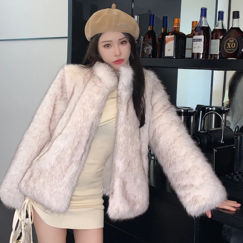 2023 New Winter Women Faux Fur Coats Long Sleeves Thick Warm Sweet Girls Faux Fur Coat