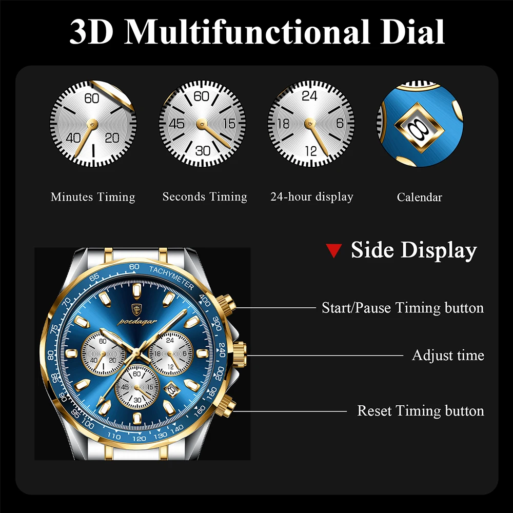 Men's Watches Chronograph Business Quartz Watch for Man Waterproof Luminous Date Fashion Gifts Watch_voghion.com