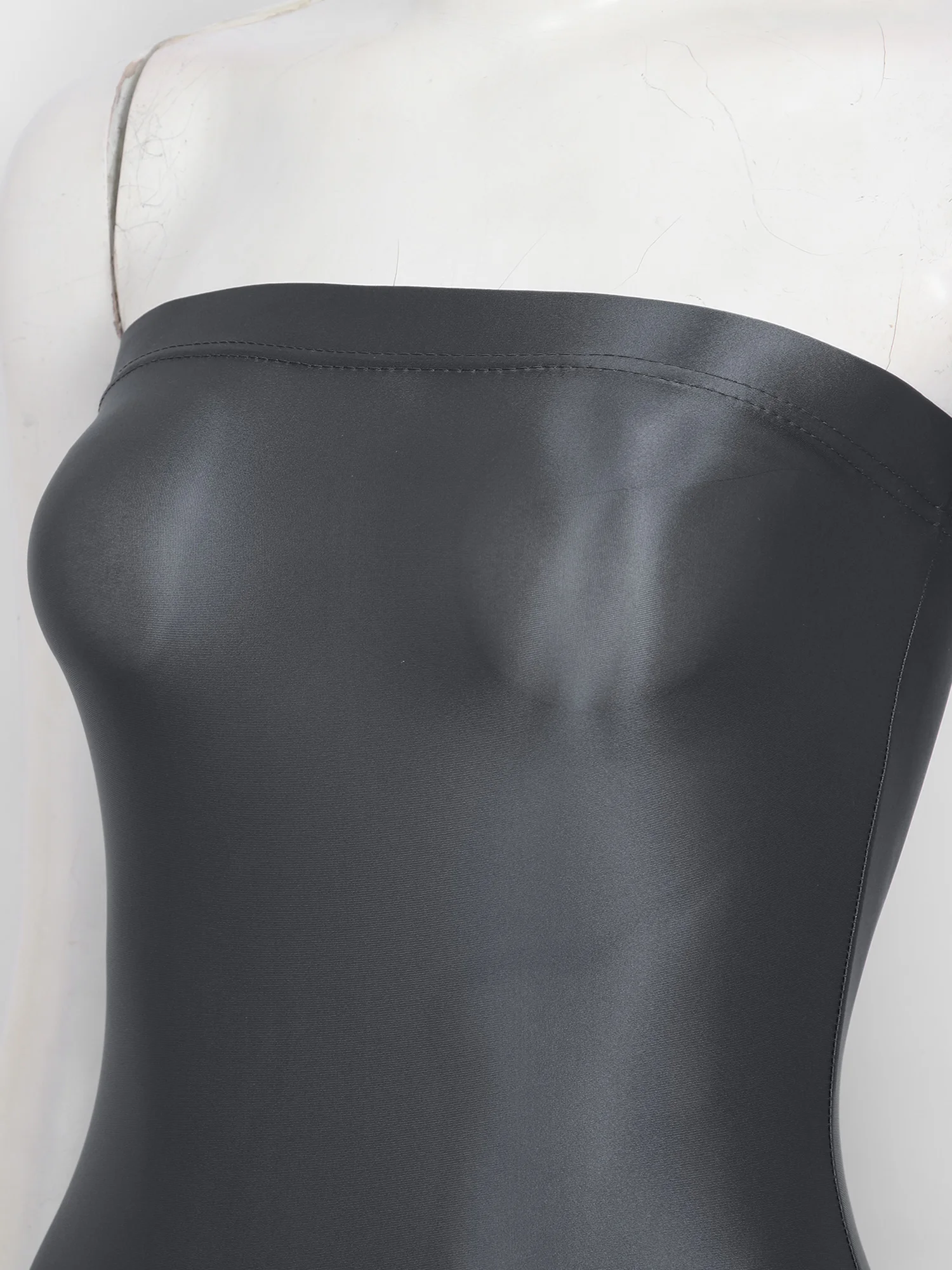 Womens Glossy Strapless Bodycon Dress Sexy Summer Bikini Cover Ups Solid Stretchy Mini Pencil Dresses Rave Party Clubwear 5