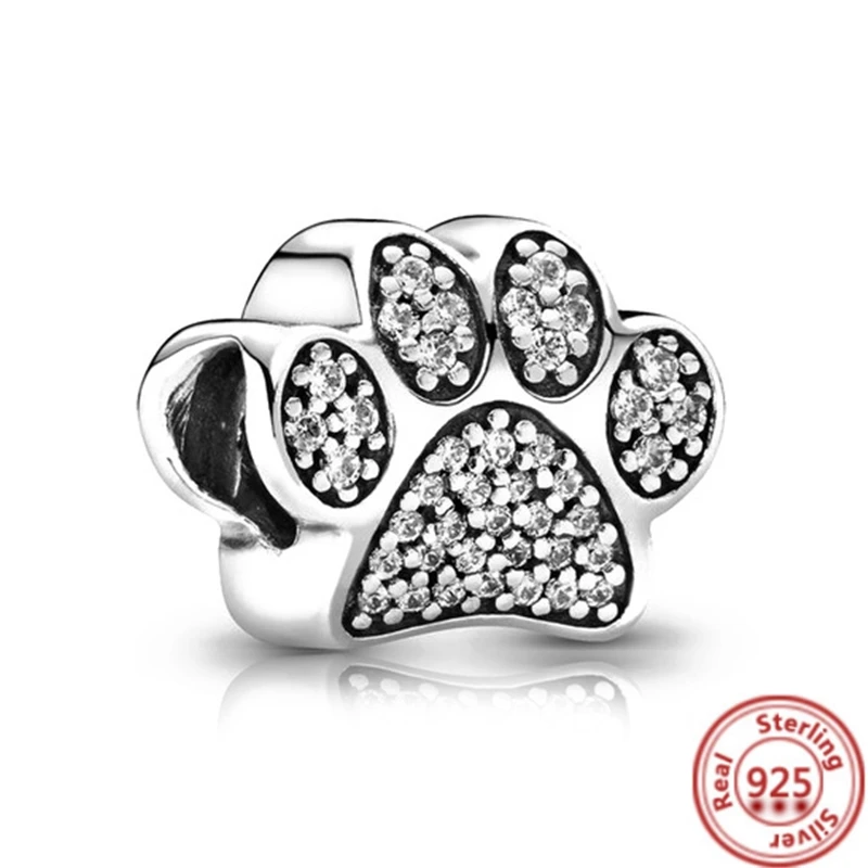 Beads Charms 925 Sterling Silver Cute Animals Dog Paw Print Pendant Love Heart Beads Fit Original Pandora Bracelet DIY Jewelry Making