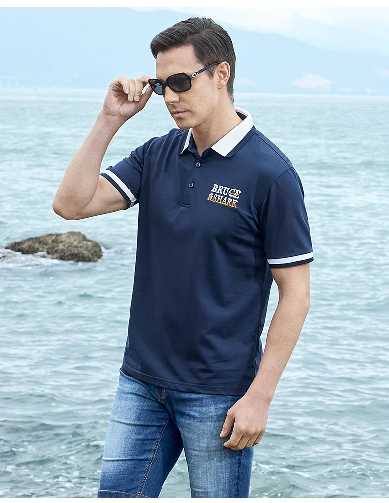New Summer Straight Men's Business Polo Short Sleeved Bruce&Shark Fashion Mercerized Cotton T-shirt Man Breathable Big Size 4XL 14 S37ba9ba3bc4e4763a14e3912b0e94a75j