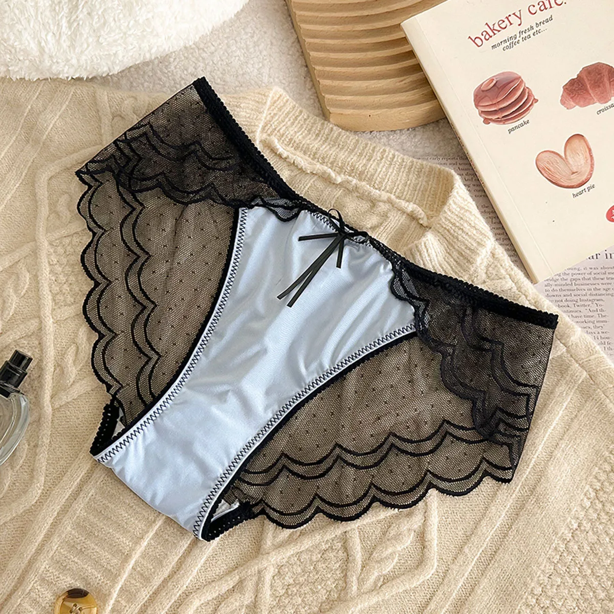 Sexy Patchwork Spitze Höschen Für Frauen Polka-dot Aushöhlen Mesh Slip Weibliche Bogen Baumwolle Gabelung Unterhose Atmungsaktive Unterwäsche – Detail 15