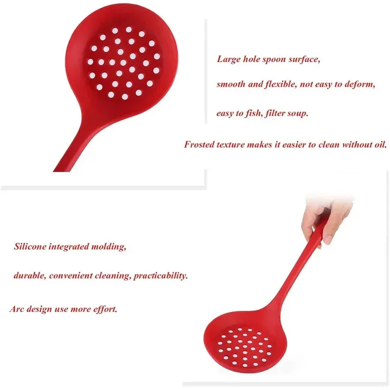 Silicone Skimmer Spoon Non-Stick Cooking Slotted Colander Spoon Skimmer Strainer Kitchen Sink Ladle Strainer