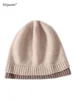 100% Wool Knit Caps New Fashion Double Layer Hem Deco Unisex Beanies Pure Wool Warm Hat Soft Cozy Spring Outdoor Casual 4