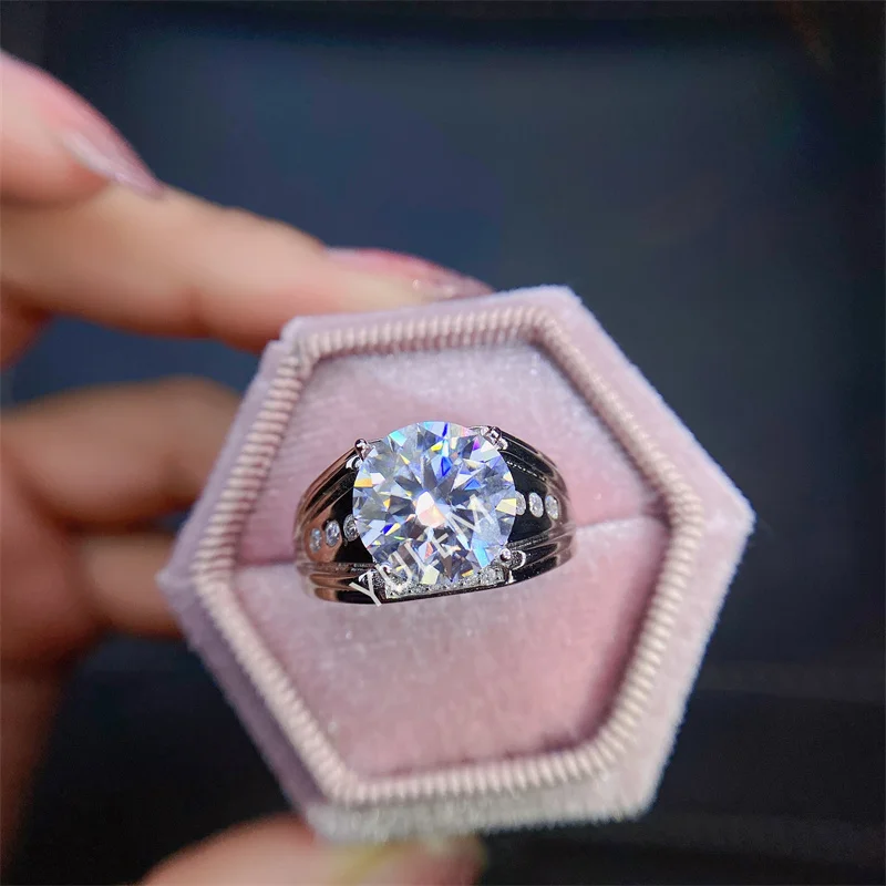 

5ct Муассанит, мужское кольцо, серебро 925 пробы, прекрасная заменяемая бриллиант фото для пар
