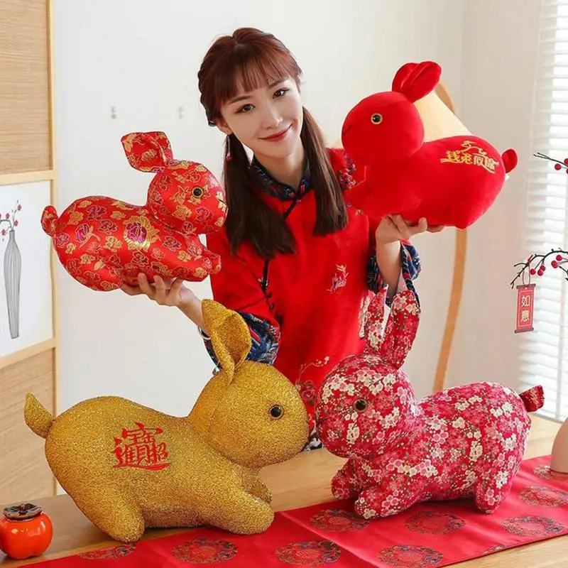 

Chinese Rabbit New Year Decorations Zodiac Bunny Plush Home Decor 2023 Chinese Luck Rabbits Chinese Style Special Gift