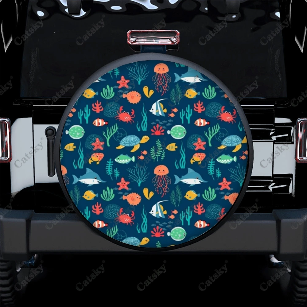 

Автомобильные аксессуары с милым рисунком морских животных, защитный чехол для запасных шин, универсальный чехол для колесных шин, декоративный протектор для кемпера, внедорожника