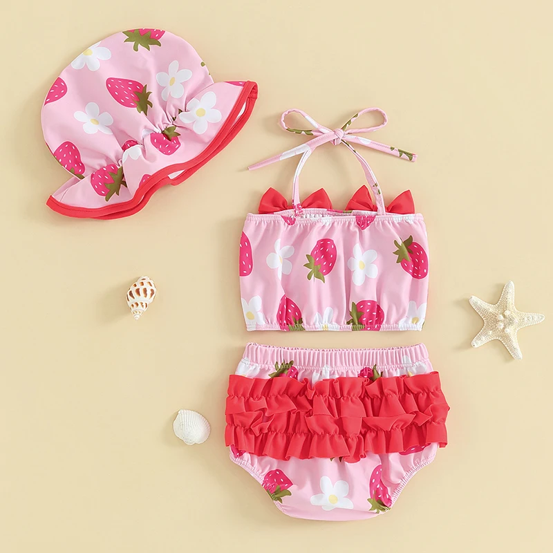 

Купальник для маленьких девочек, купальный костюм из двух предметов, бикини-русалка, плавки, шорты, купальный костюм с солнцезащитной шапкой