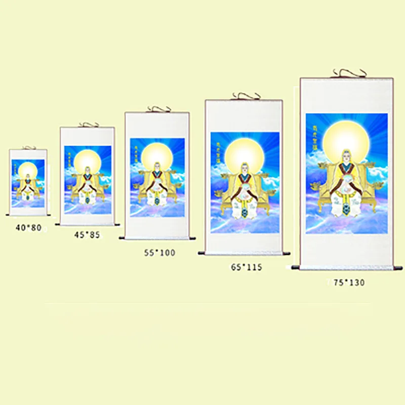 Asian Art Buddha Calligraphy Silk Wall Art Hanging Scroll,Oriental Elegant Painting