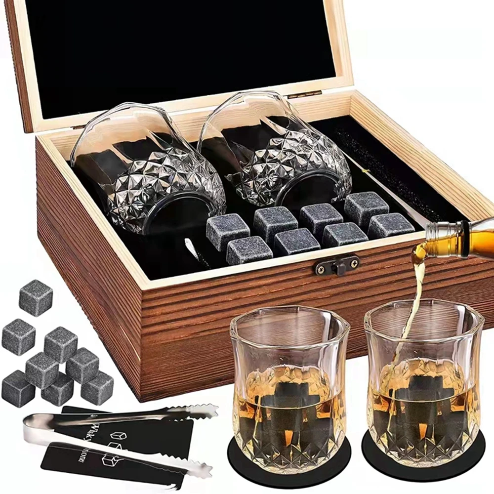 Whisky Stone Gift Set-Coffret Cadeau Bois Exquise, 4 Or Pierres à