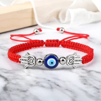 Hand of Fatima Pendant Bracelet Turkish Blue Evil Eye Lucky Red Braided Rope Handmade Adjustable Couple Jewelry For Women Men 1