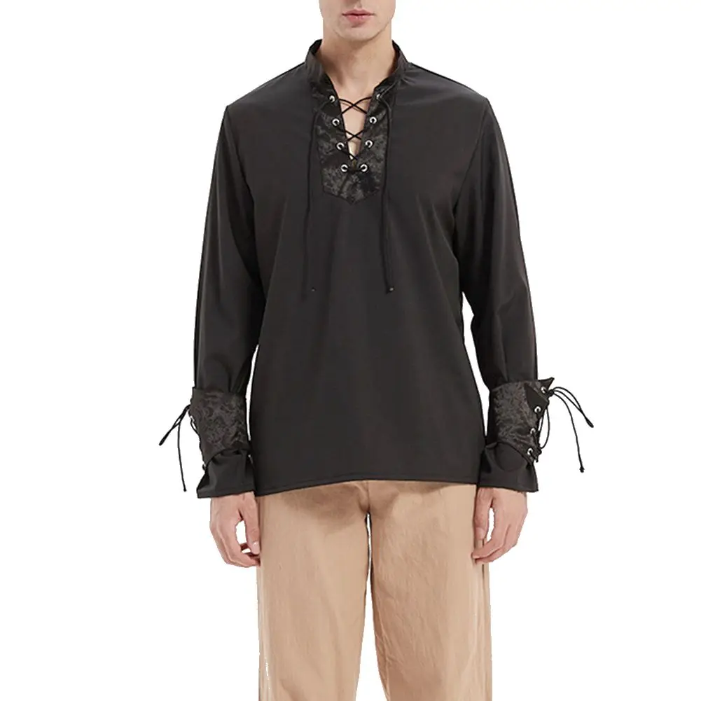 

Mens Medieval Steampunk Pirate Shirt Renaissance Costume Long Sleeve Lace Up Cosplay Prince Drama Stage Costume Tops
