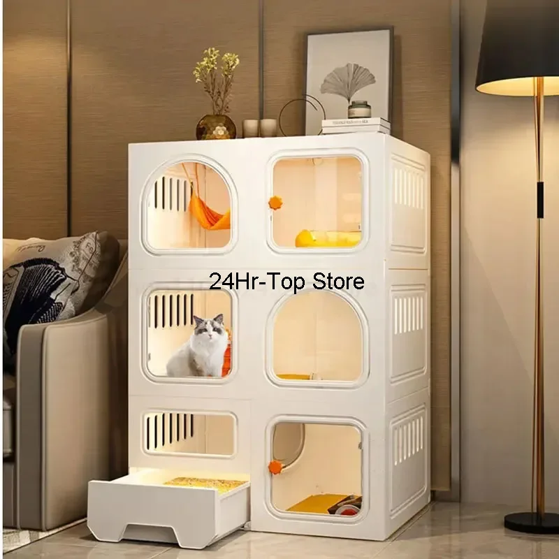 

Home Cat Cages Cat Litter Box Integrated Transparent Cat Villa Indoor Fence Pet Cabinet with Closed Toilet Pet House Ek
