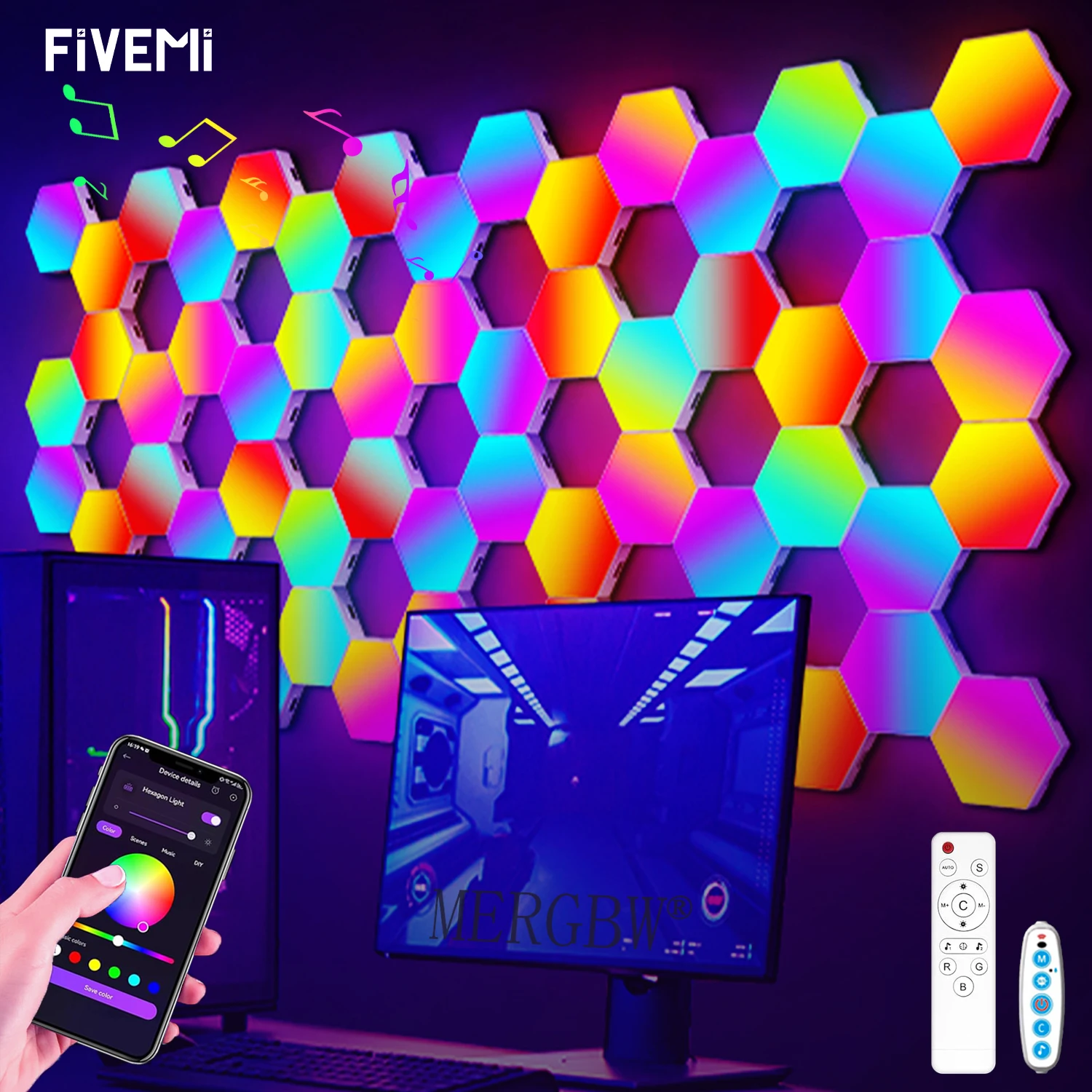 Smart LED Hexagonal Wall Light Quantum Panel APP DIY Music Sync Night Light Game Room Bedroom Home Decor Birthday Christmas Gift