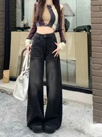 American Style High Waist Straight Leg Denim Jeans Women's Winter New Vintage Slim Loose Drapey Narrow Version Wide Leg Pants